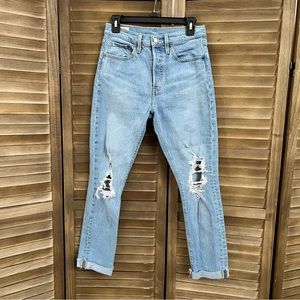 Levi's Blue Straight Leg Jeans with Distressed Details